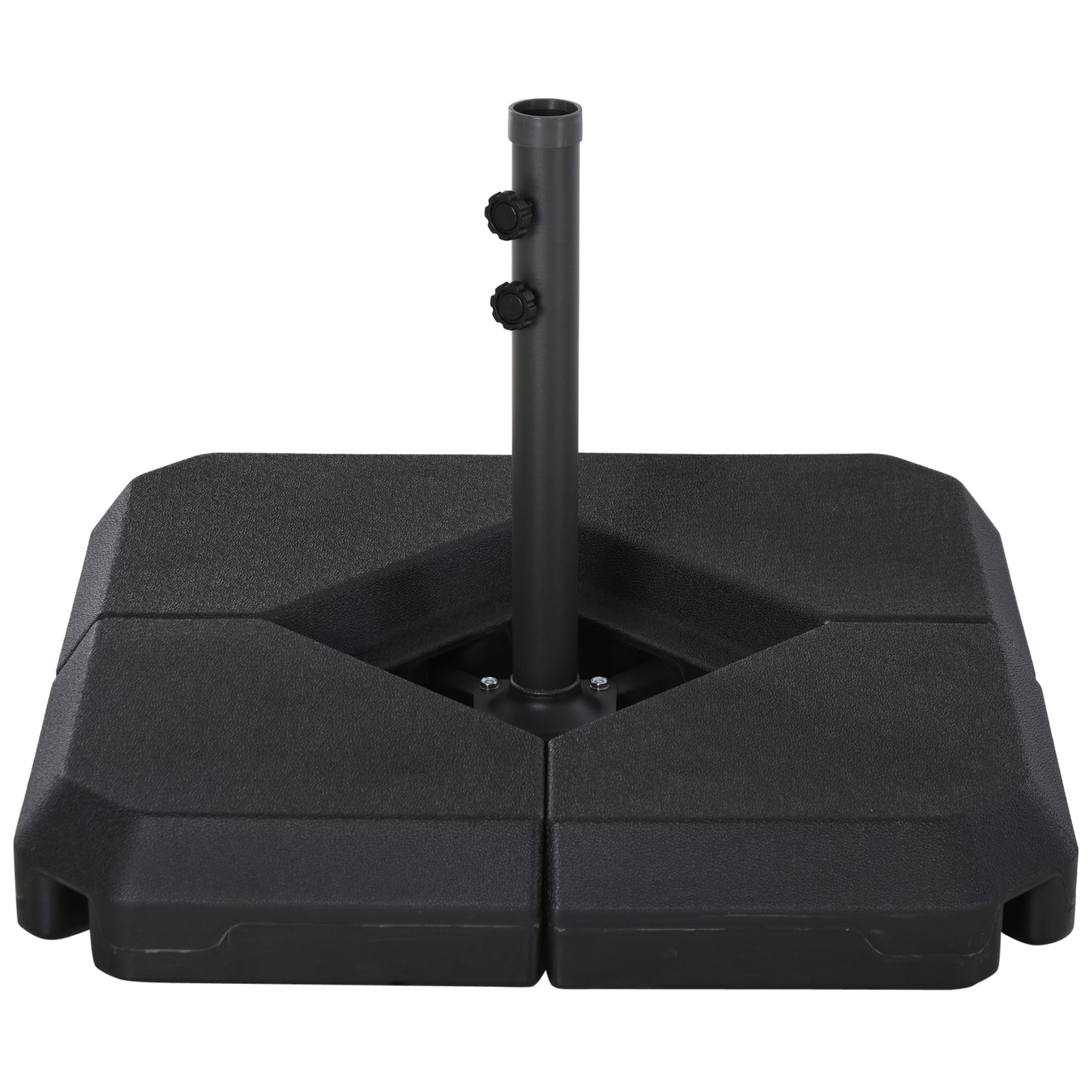 Photo of Outsunny 4PCs Fillable Parasol Base Weights with Steel Cross Base Garden Umbrella Stand 60L Water or 72kg Sand Filled Weights Plastic Black in Black colour on a white background