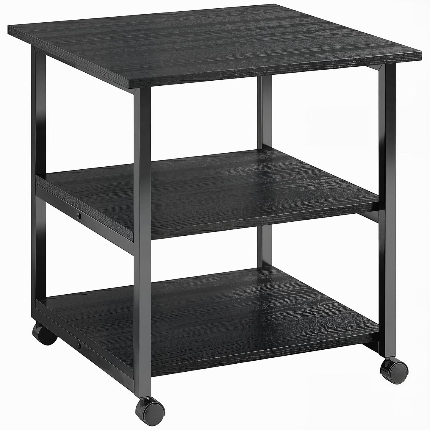 Photo of HOMCOM Three-Tier Steel Printer Stand, with Wheels - Black in Black colour on a white background