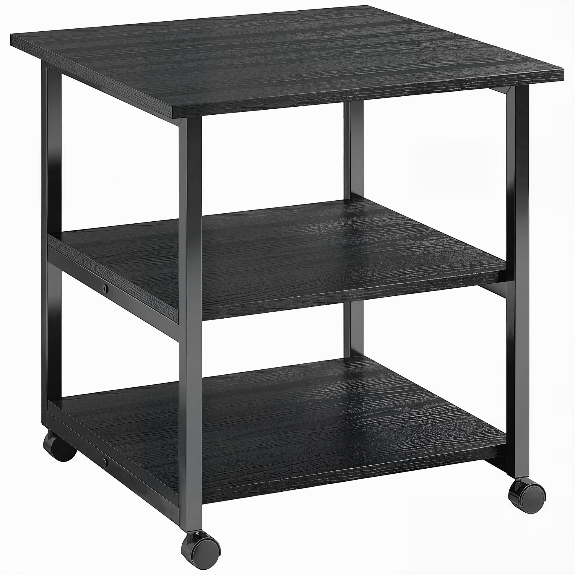 Photo of HOMCOM Three-Tier Steel Printer Stand, with Wheels - Black in Black colour on a white background
