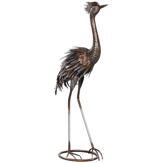 Photo of Outsunny Heron Garden Statue, Standing Garden Ornament, Metal Garden Gift with Stakes for Patio Pond Landscape Decoration, Silver Tone in Tone colour on a white background