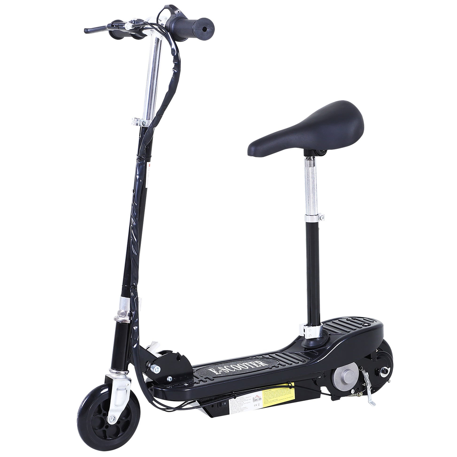 Photo of HOMCOM Powered Electric Scooter Ride-On, with Brakes, Adjustable Seat, Adjustable Handlebars, Black in Black colour on a white background