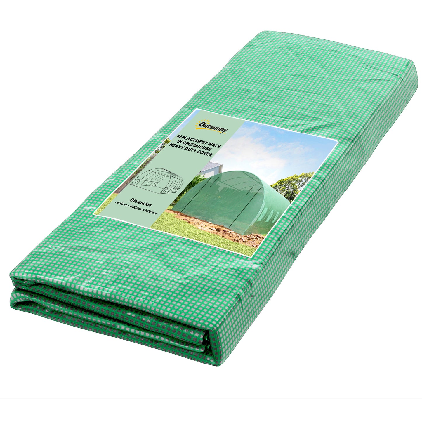 Photo of Outsunny 6 x 3 x 2m Greenhouse Replacement Cover ONLY Winter Garden Plant PE Cover for Tunnel Walk-in Greenhouse with Roll-up Windows Door Outdoor, Green in Green colour on a white background