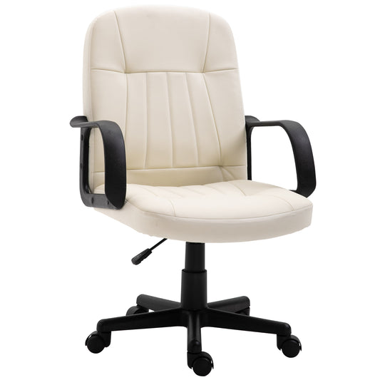 Photo of HOMCOM Desk Chair, PU Leather Computer Office Chair with Adjustable Height, Swivel Wheels for Home Work Study, Cream White in White colour on a white background