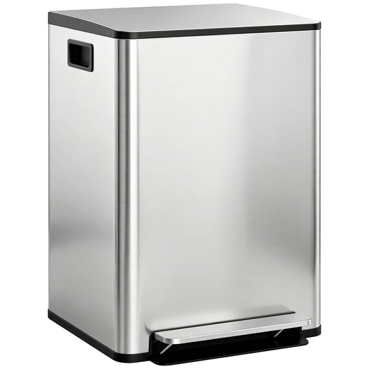 Photo of HOMCOM 60L Dual Compartment Stainless Steel Bin, with Deodoriser Holders - Silver Tone in Tone colour on a white background