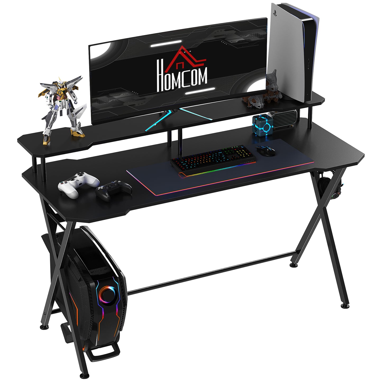 Photo of HOMCOM Gaming Desk Writing Racing Computer Table Workstation with Headphone Hook Curved Front Adjustable Feet for Home Office Use 140 x 60cm in 60cm colour on a white background