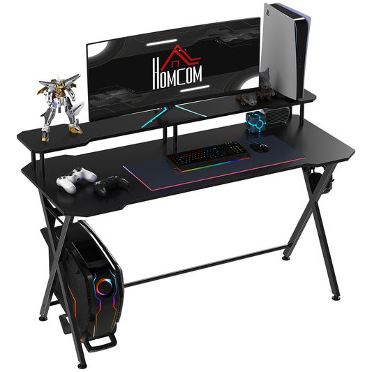 Photo of HOMCOM Gaming Desk Writing Racing Computer Table Workstation with Headphone Hook Curved Front Adjustable Feet for Home Office Use 140 x 60cm in 60cm colour on a white background