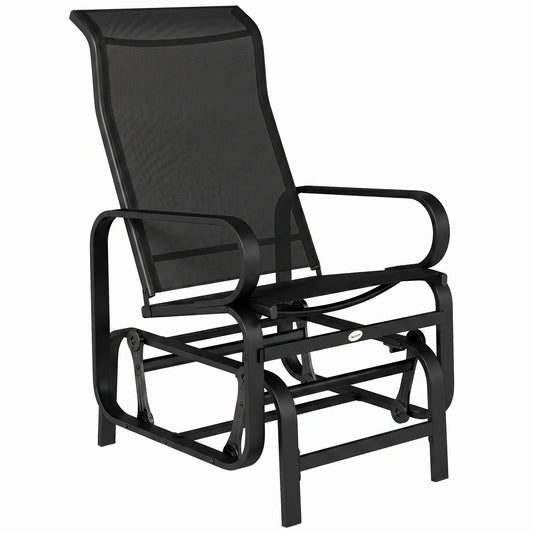 Photo of Outsunny Outdoor Gliding Rocking Chair with Sturdy Metal Frame Garden Comfortable Swing Chair, Black in Black colour on a white background
