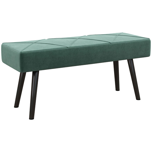 Photo of HOMCOM End of Bed Bench with X-Shape Design and Steel Legs, Upholstered Hallway Bench for Bedroom, Green in Green colour on a white background