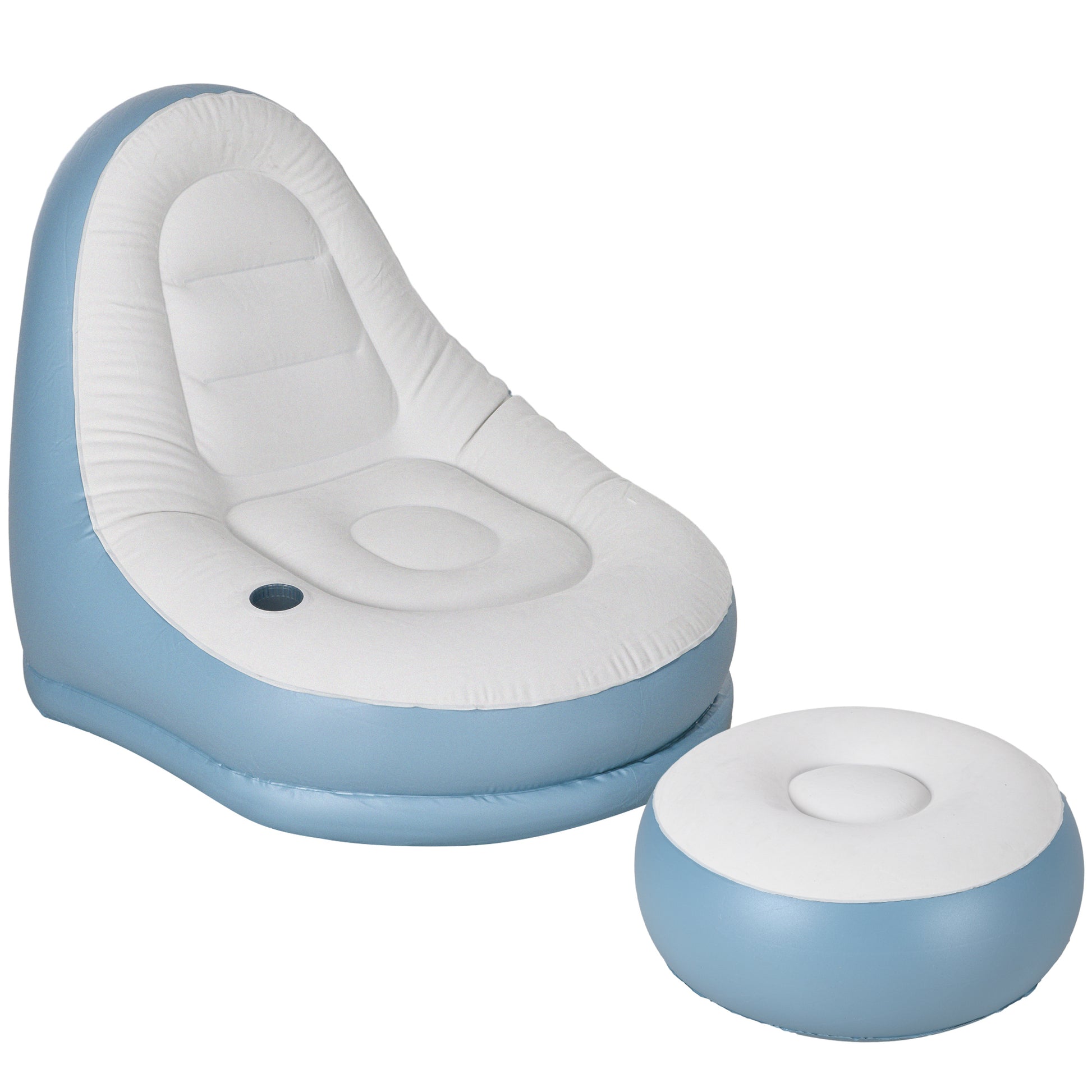 Photo of Outsunny Inflatable Tub Chair and Footstool - Blue/White in Blue/White colour on a white background