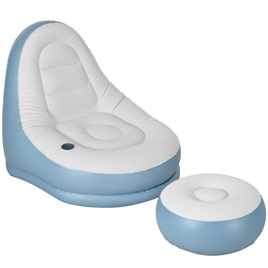 Photo of Outsunny Inflatable Tub Chair and Footstool - Blue/White in Blue/White colour on a white background
