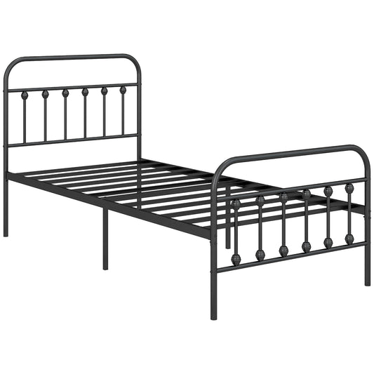 Photo of HOMCOM Single Minimalistic Metal Bed Frame - Black in Black colour on a white background