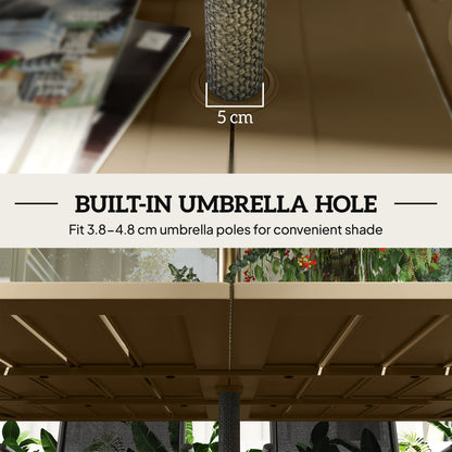 Outsunny brown metal tabletop with a built-in 5 cm umbrella hole