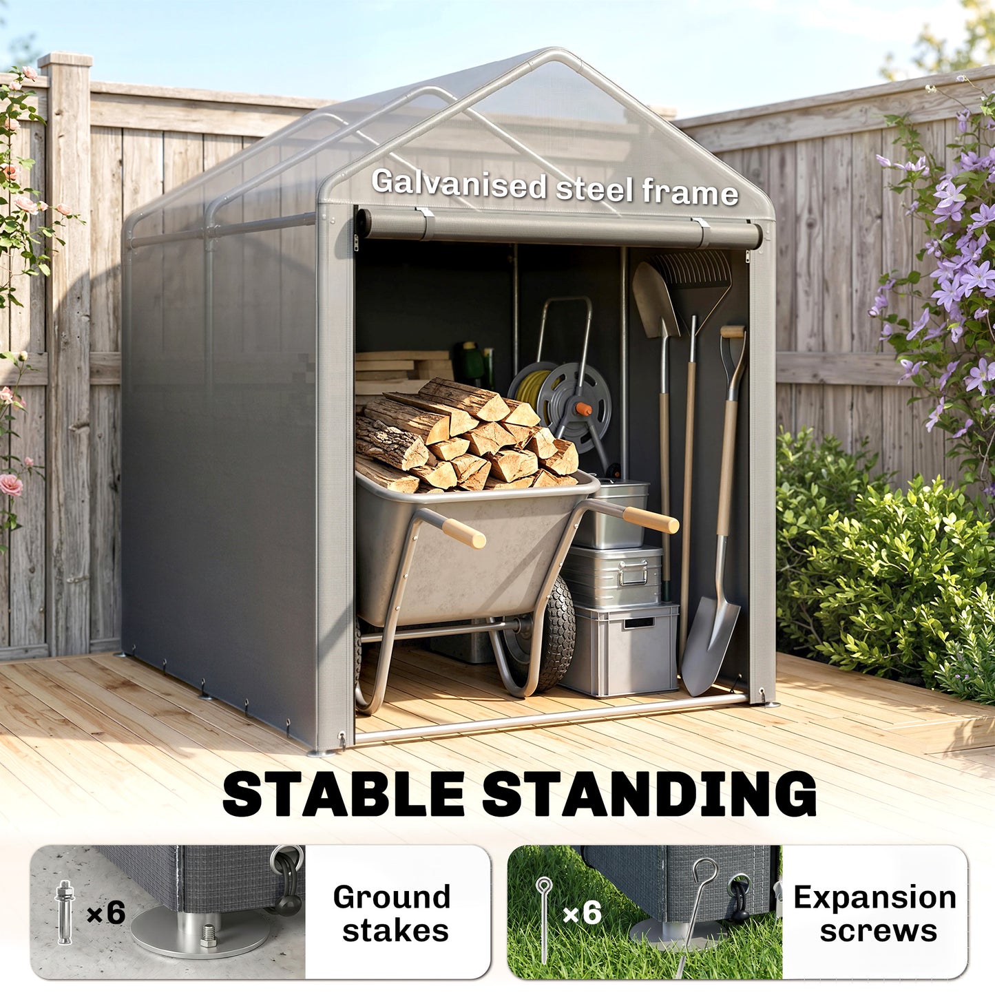 Outsunny 179 x 120cm Temporary Garden Shed, with Accessories - Light Grey
