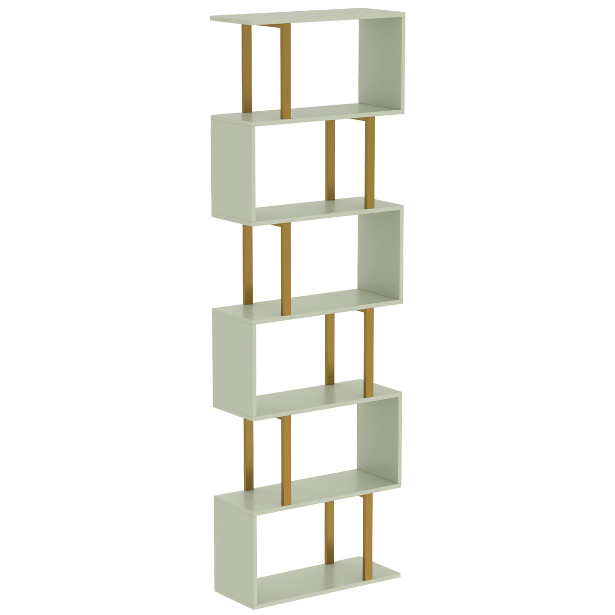 Photo of HOMCOM S-Shaped Bookshelf, 6-Tier Bookcase, Freestanding Storage Shelves with Anti-Tip Strap for Living Room, Light Green in Green colour on a white background