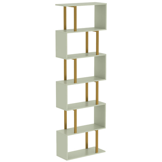 Photo of HOMCOM S-Shaped Bookshelf, 6-Tier Bookcase, Freestanding Storage Shelves with Anti-Tip Strap for Living Room, Light Green in Green colour on a white background