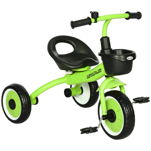 Photo of AIYAPLAY Kids Trike, Tricycle, with Adjustable Seat, Basket, Bell, for Ages 2-5 Years - Green in Green colour on a white background