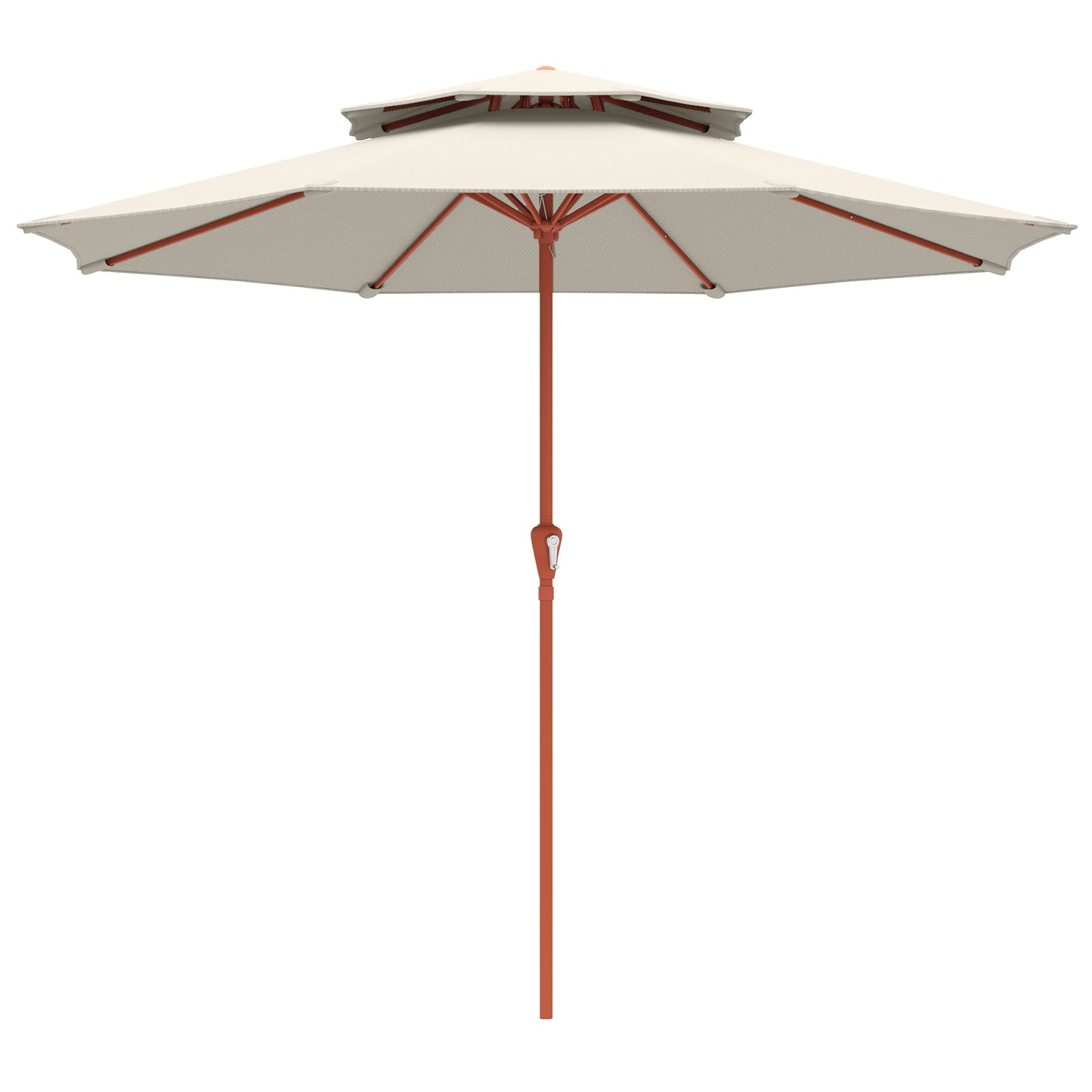 Photo of Outsunny 2.7 m Garden Parasol with Double Top Outdoor Market Table Umbrella with Crank System, Cream White in White colour on a white background