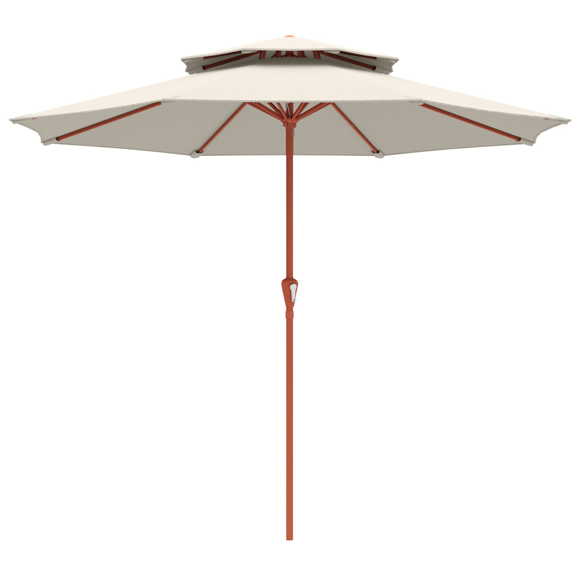 Photo of Outsunny 2.7 m Garden Parasol with Double Top Outdoor Market Table Umbrella with Crank System, Cream White in White colour on a white background