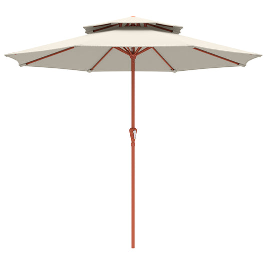 Photo of Outsunny 2.7 m Garden Parasol with Double Top Outdoor Market Table Umbrella with Crank System, Cream White in White colour on a white background