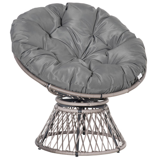 Photo of Outsunny 360° Swivel Rattan Papasan Moon Bowl Chair Round Lounge Garden Wicker Basket Seat with Padded Cushion Oversized for Outdoor Indoor, Grey in Grey colour on a white background