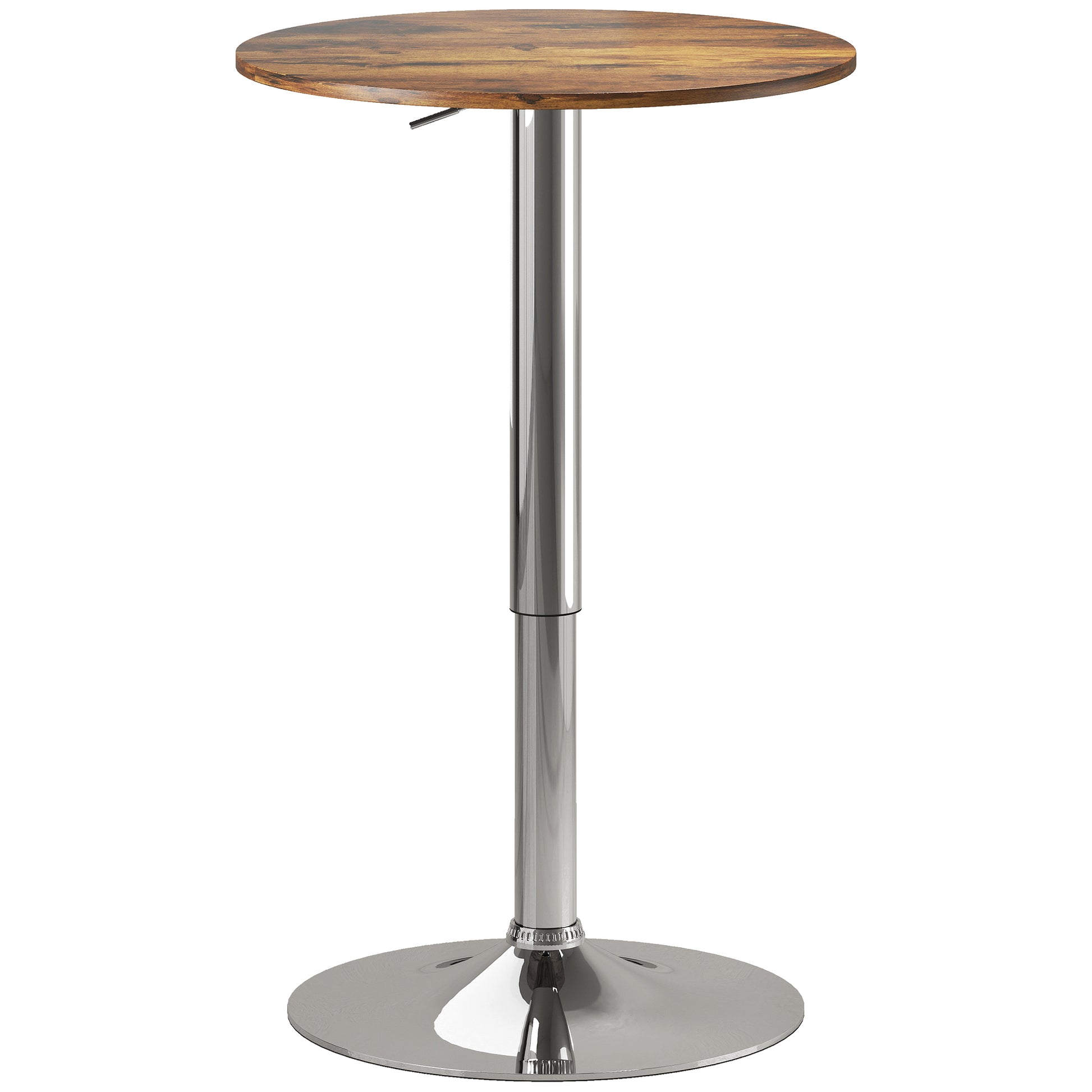 Photo of HOMCOM Round Bar Table, 360 Degree Swivel Counter Pub Table with Adjustable Height, for Kitchen, Cafe, Rustic Brown in Brown colour on a white background