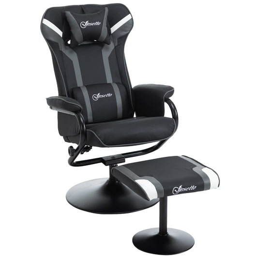 Photo of Vinsetto Reclining Chair and Stool Set, Recliner Chair with Headrest, Gaming Chair with Lumbar Support, Pedestal Base for Home Office, Grey in Grey colour on a white background