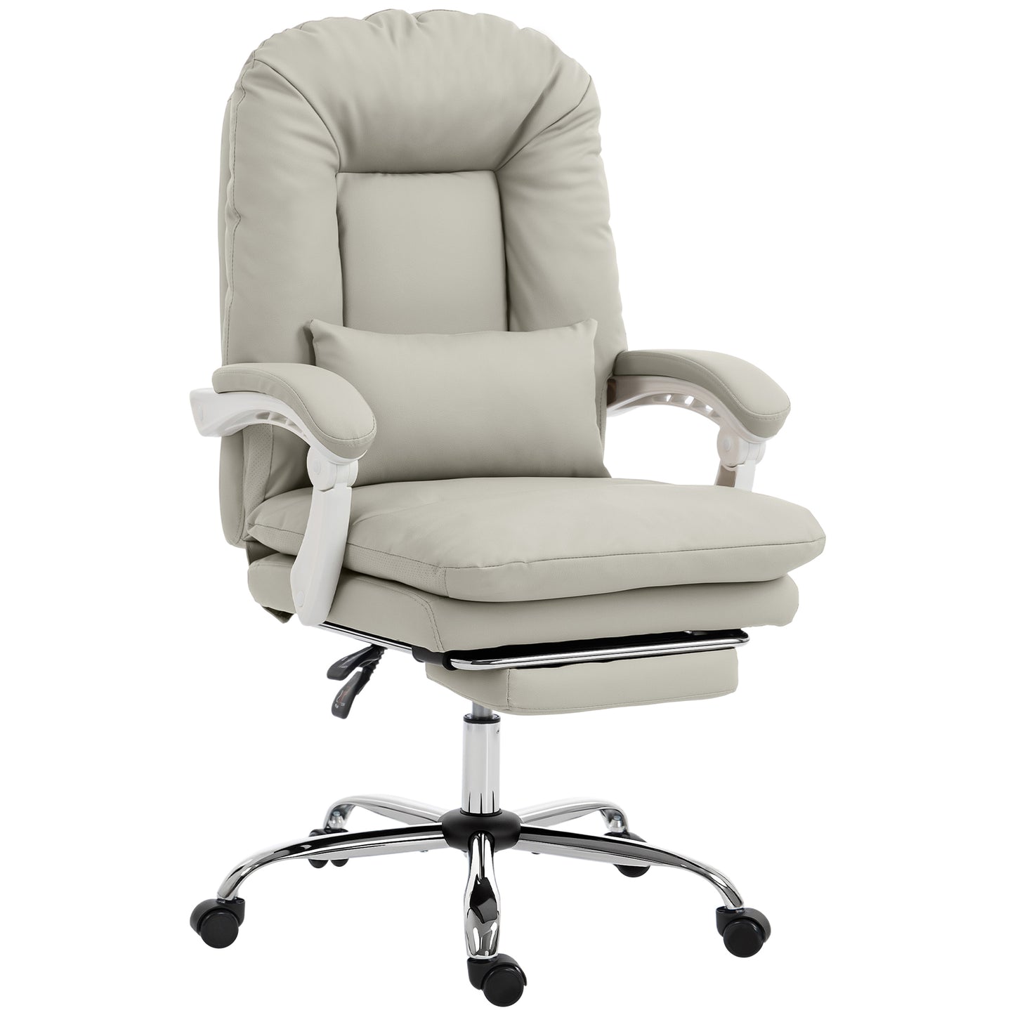 Photo of HOMCOM Ergonomic Executive Office Chair, Reclining Desk Chair with Lumbar Support, Footrest, Plush Thick Cushion, Khaki in Khaki colour on a white background