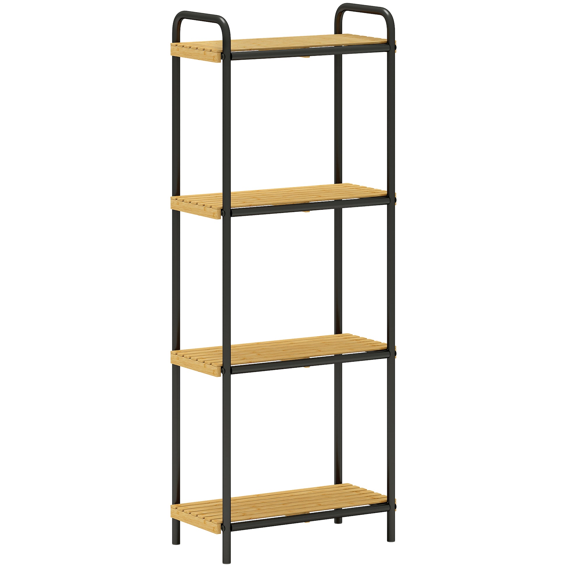 Photo of HOMCOM 4-Tier Bamboo Bathroom Storage Shelf, Freestanding Narrow Shelving Unit with Slatted Shelves for Kitchen Bathroom Living Room, 41.5 x 21.5 x 106 cm, Natural and Black in Black colour on a white background