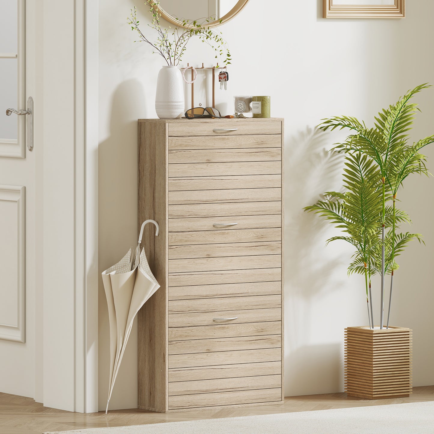 HOMCOM 12-Shoe Flip Drawer Storage Cabinet - Brown Wood-Effect