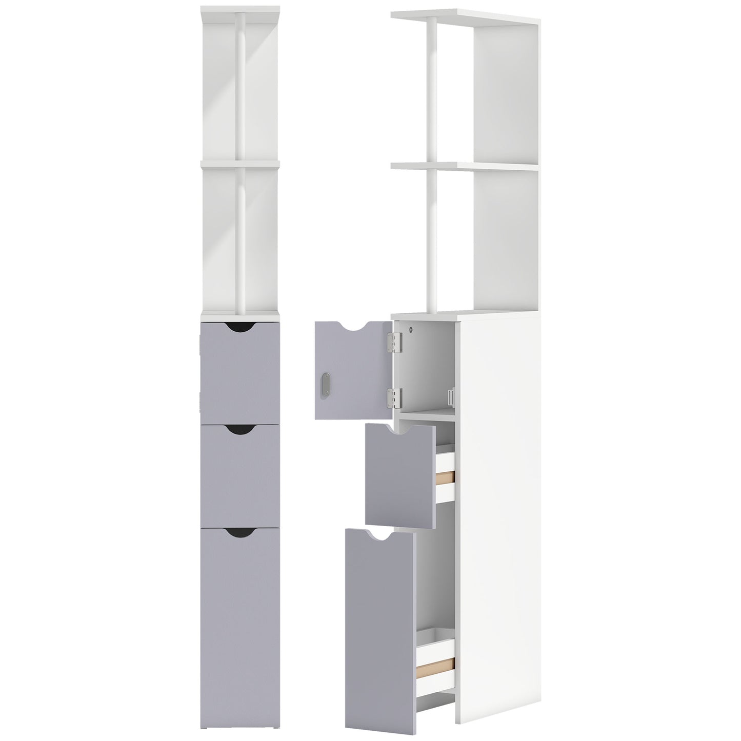 Photo of HOMCOM Tall Bathroom Cabinet, Freestanding Slim Bathroom Storage Cabinet with 2-Tier Open Shelf and 2 Drawers for Small Space, Narrow Cupboard Storage Unit, White and Grey in Grey colour on a white background