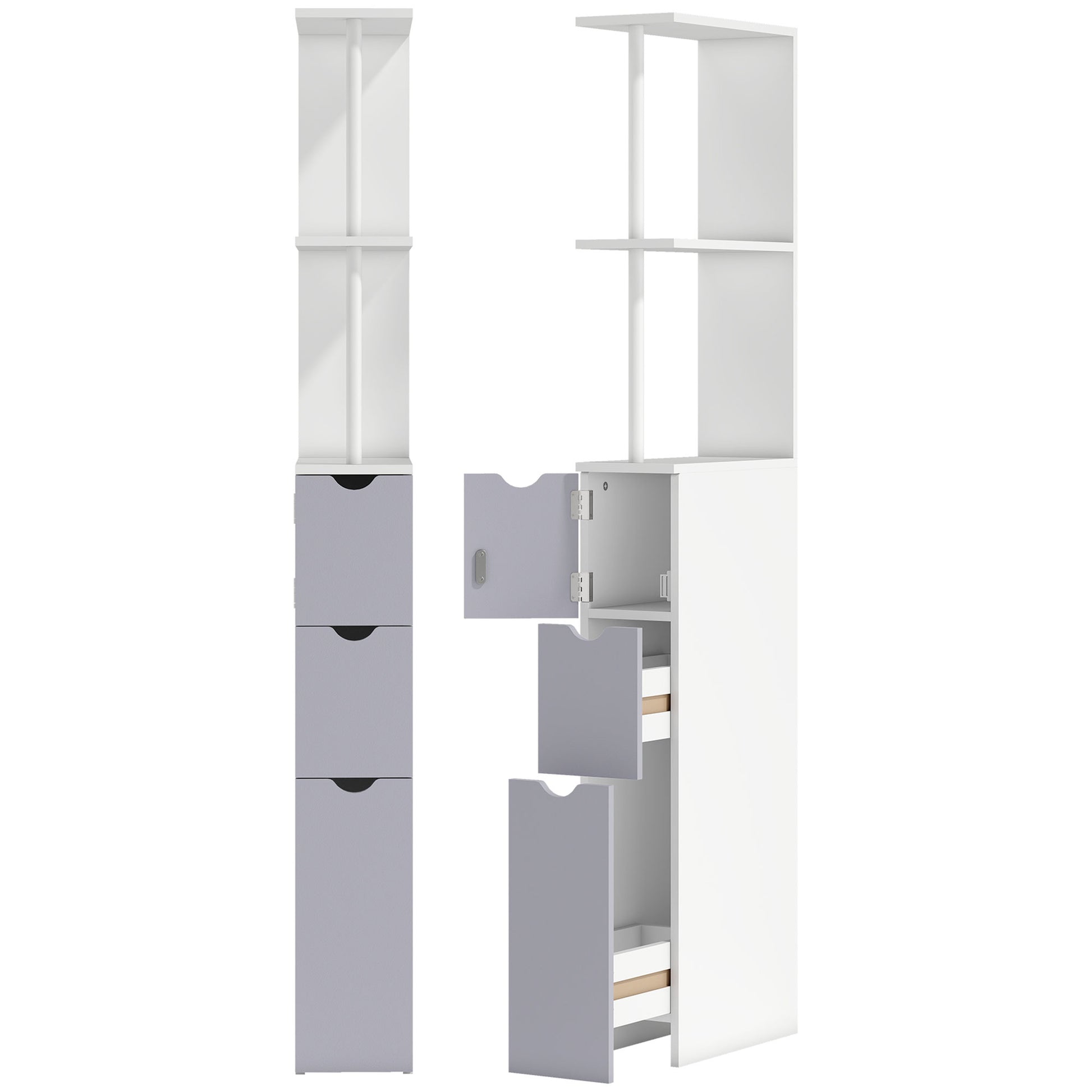 Photo of HOMCOM Tall Bathroom Cabinet, Freestanding Slim Bathroom Storage Cabinet with 2-Tier Open Shelf and 2 Drawers for Small Space, Narrow Cupboard Storage Unit, White and Grey in Grey colour on a white background
