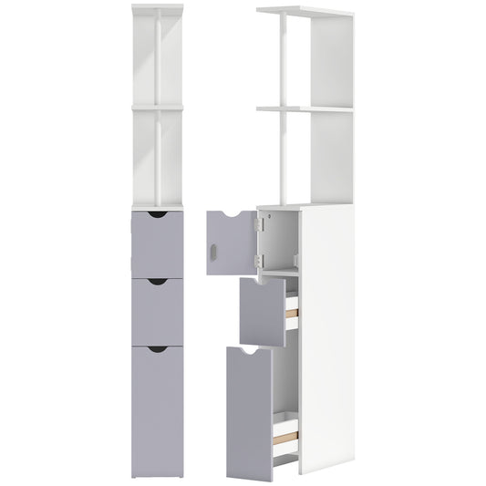 Photo of HOMCOM Tall Bathroom Cabinet, Freestanding Slim Bathroom Storage Cabinet with 2-Tier Open Shelf and 2 Drawers for Small Space, Narrow Cupboard Storage Unit, White and Grey in Grey colour on a white background