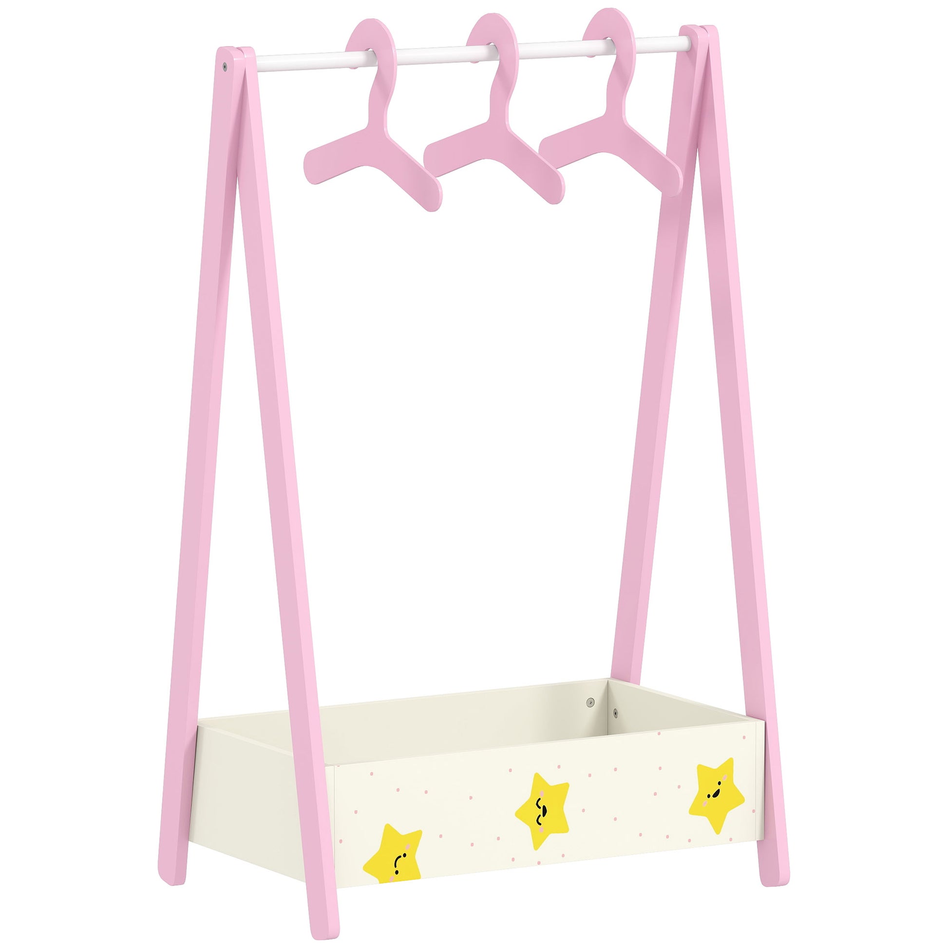 Photo of AIYAPLAY Baby Clothing Rack with Hangers, Storage Shelf for Bedroom, Star Theme, for Ages 3-6, Pink in Pink colour on a white background