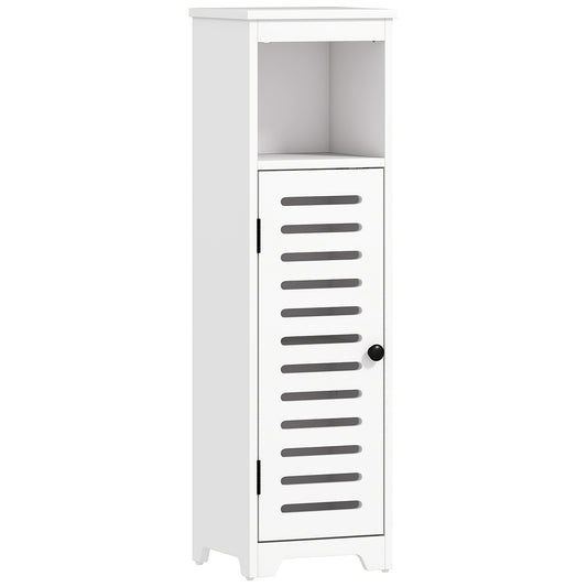 Photo of HOMCOM Bathroom Floor Cabinet, Bathroom Storage Unit with Louvered Door, Open Shelf, Adjustable Shelf, White, 22 x 20 x 75 cm in cm colour on a white background