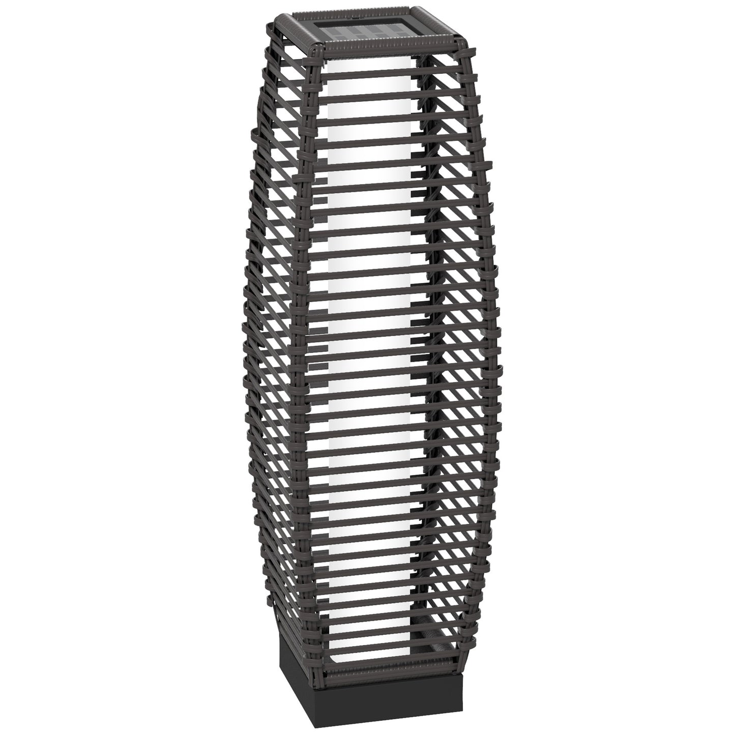 Photo of Outsunny Rattan Solar Floor Lamp, 68cm Tall Outdoor Garden Lantern Pathway Light & Decorative Lighting with Auto On/Off LED Lights, IP44, for Porch, Yard, Courtyard, Deck, Grey in Grey colour on a white background