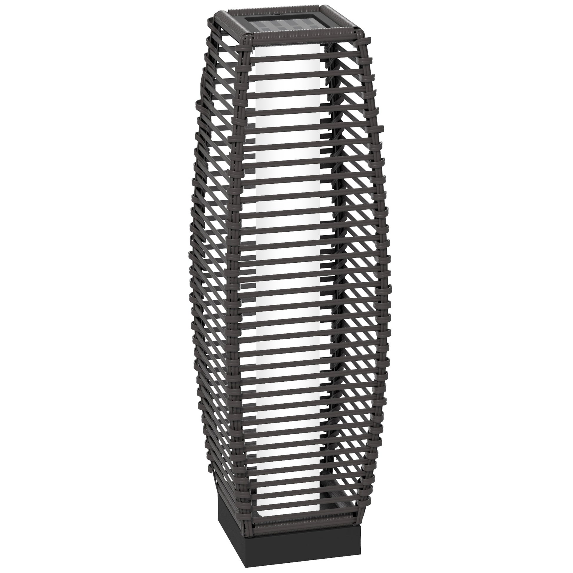 Photo of Outsunny Rattan Solar Floor Lamp, 68cm Tall Outdoor Garden Lantern Pathway Light & Decorative Lighting with Auto On/Off LED Lights, IP44, for Porch, Yard, Courtyard, Deck, Grey in Grey colour on a white background
