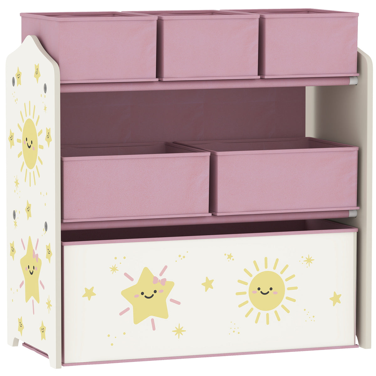 Photo of AIYAPLAY Kids Toy Storage Units, 3-Tier Toy Organiser Shelf with 6 Removable Boxes for Kids, Bedroom, Playroom, Pink in Pink colour on a white background