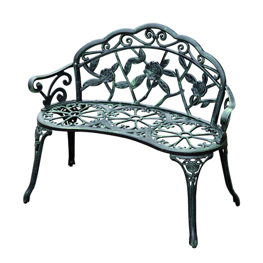 Photo of Outsunny Cast Aluminum Garden Bench-Antique Green in Green colour on a white background