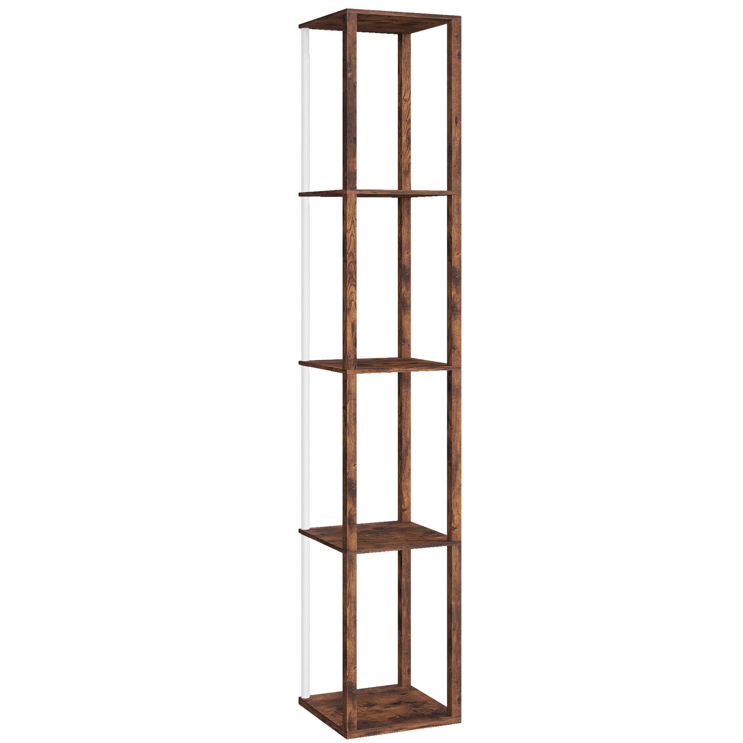 Photo of HOMCOM RGB LED Floor Lamp with Shelves, Modern Dimmable Standing Lamp with Remote Control, Adjustable Brightness & Speed for Living Room, Bedroom, Office, Rustic Brown in Brown colour on a white background