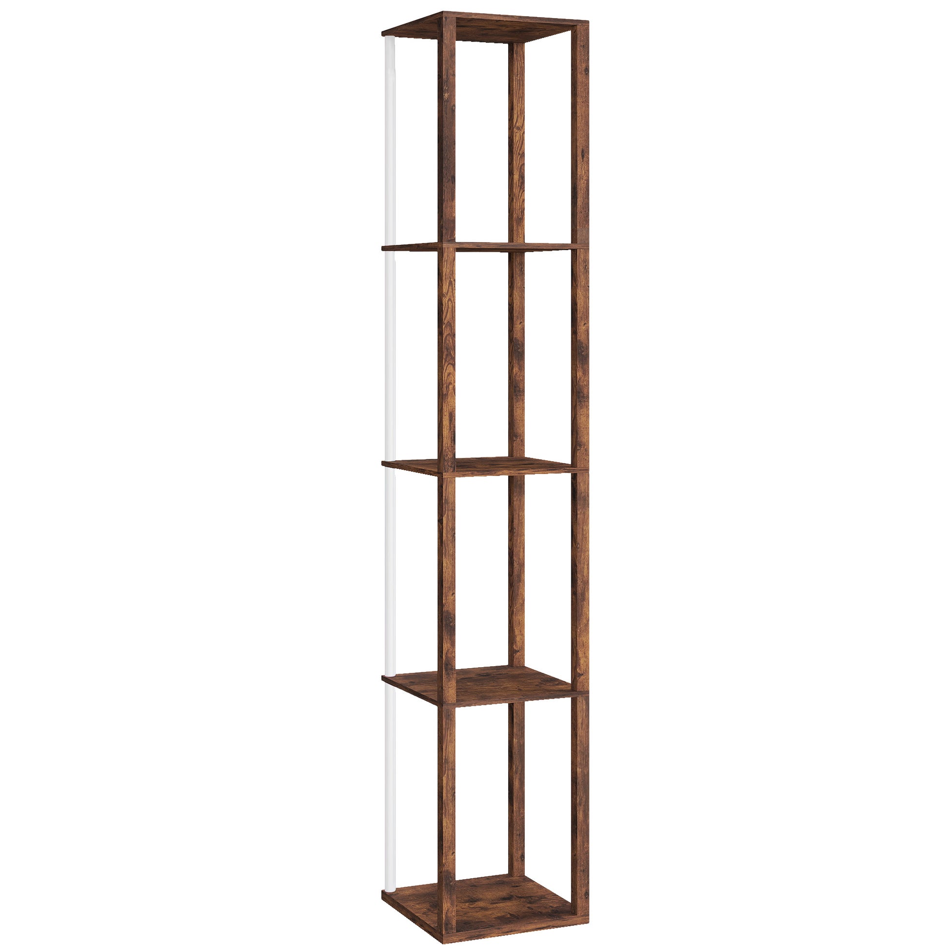 Photo of HOMCOM RGB LED Floor Lamp with Shelves, Modern Dimmable Standing Lamp with Remote Control, Adjustable Brightness & Speed for Living Room, Bedroom, Office, Rustic Brown in Brown colour on a white background