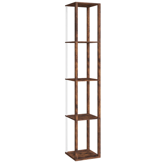 Photo of HOMCOM RGB LED Floor Lamp with Shelves, Modern Dimmable Standing Lamp with Remote Control, Adjustable Brightness & Speed for Living Room, Bedroom, Office, Rustic Brown in Brown colour on a white background