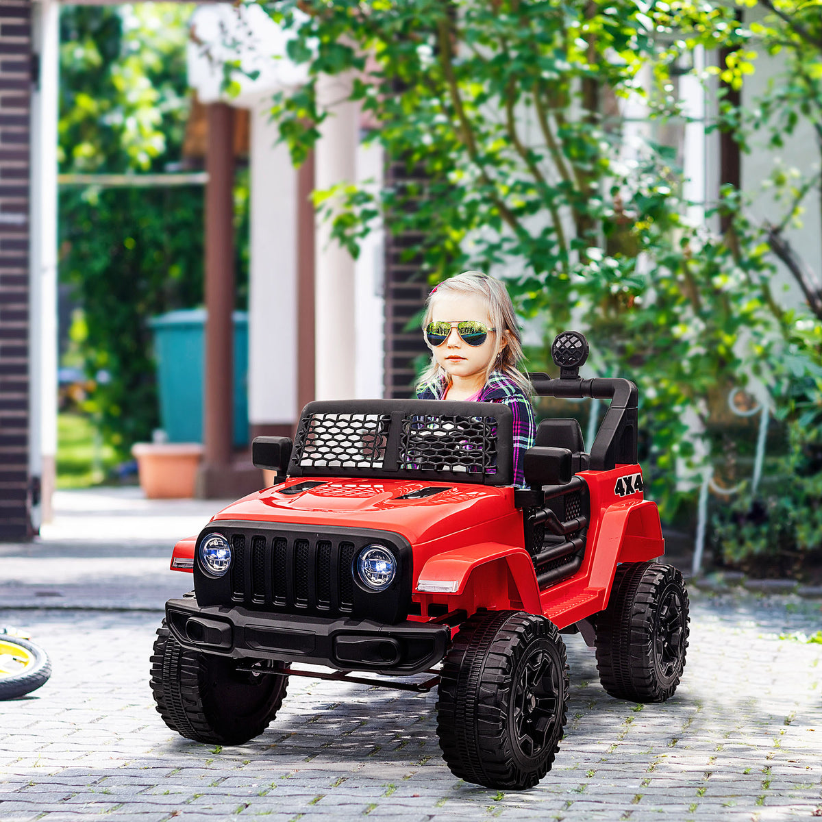 HOMCOM Kids Ride On Car, 12V Electric Cars for Kids with Parental Remote Control, 2 Motors, 4-Wheel Suspension, LED Lights, Horn, 3-5km/h, Battery Powered Ride On Toy for 3-6 Years Old Red
