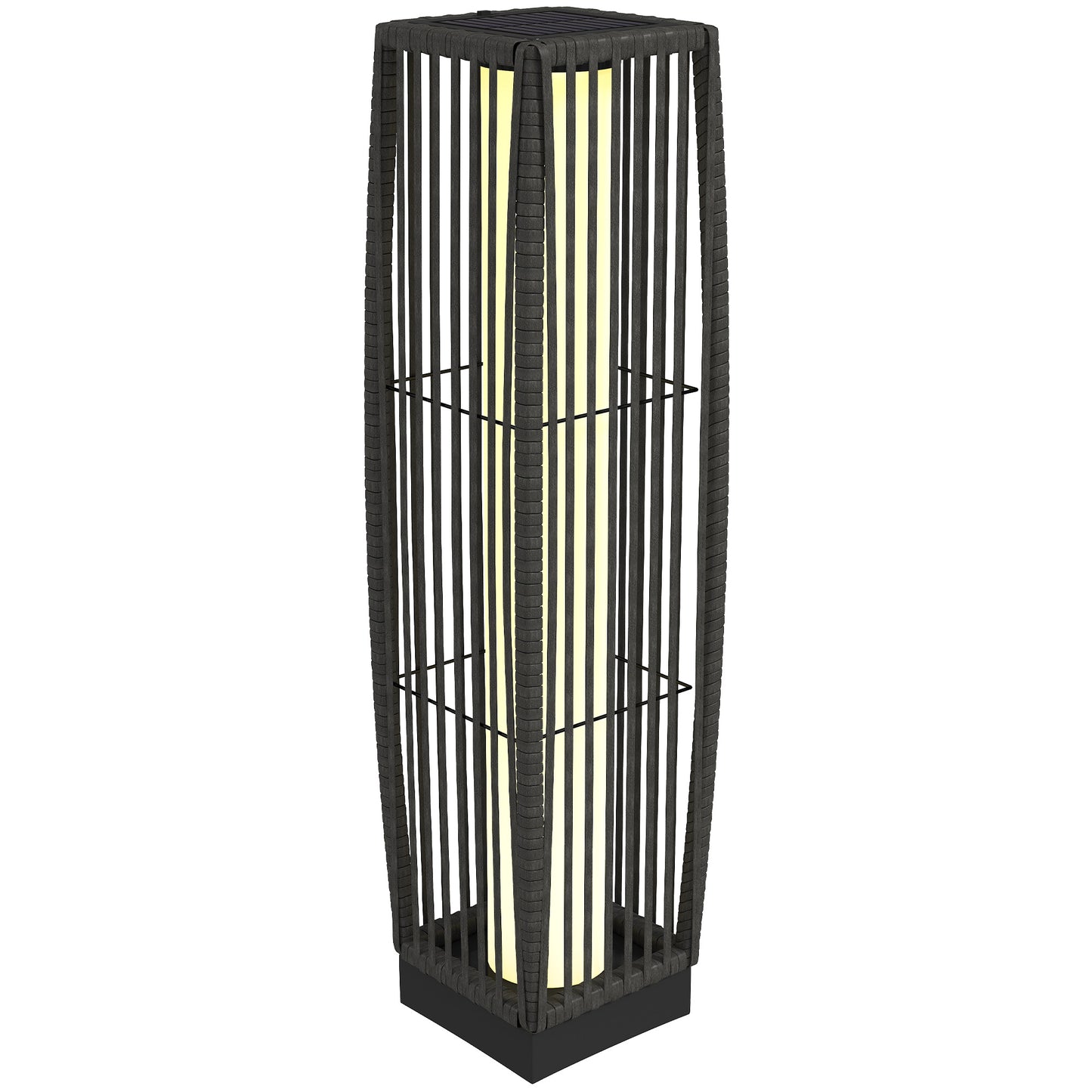 Photo of Outsunny Solar Rattan Floor Lamp, Outdoor Garden Lantern with Auto On/Off LED Lights, IP44 for Patio, Terrace, Dark Grey in Grey colour on a white background