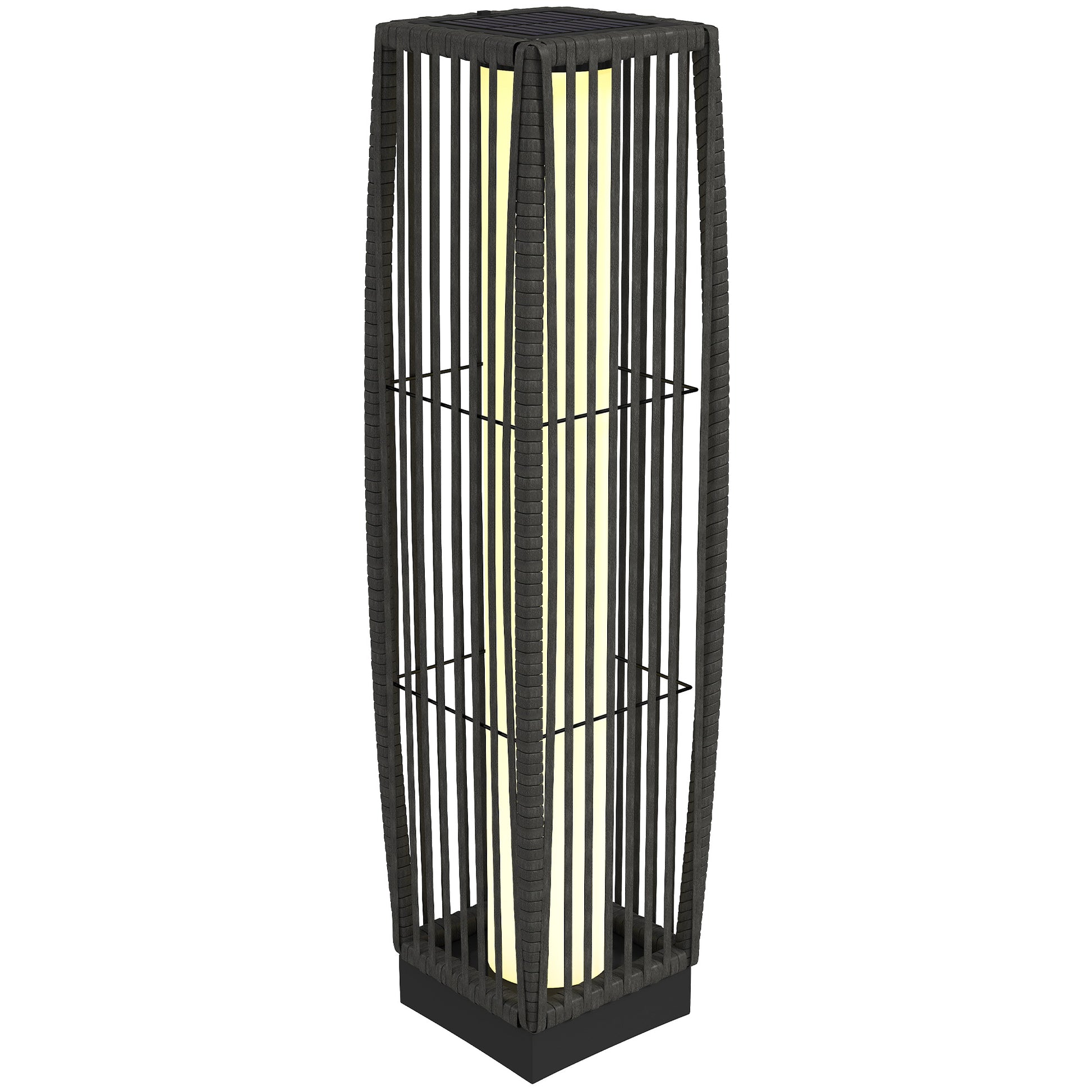 Photo of Outsunny Solar Rattan Floor Lamp, Outdoor Garden Lantern with Auto On/Off LED Lights, IP44 for Patio, Terrace, Dark Grey in Grey colour on a white background