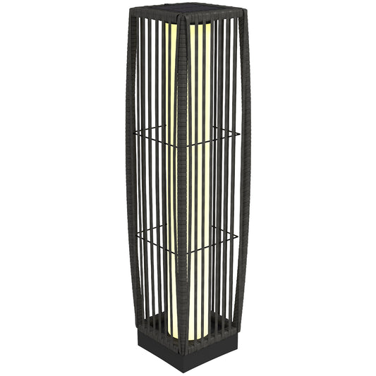 Photo of Outsunny Solar Rattan Floor Lamp, Outdoor Garden Lantern with Auto On/Off LED Lights, IP44 for Patio, Terrace, Dark Grey in Grey colour on a white background