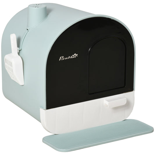 Photo of PawHut Hooded Cat Litter Box, Kitten Litter Tray, with Lid, Scoop, Filter, Flap Door in Door colour on a white background