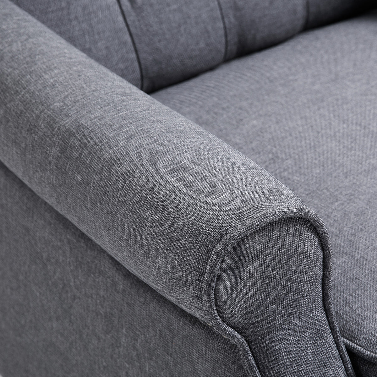 HOMCOM gray recliner armrest in close-up, showing textured fabric and rounded padding
