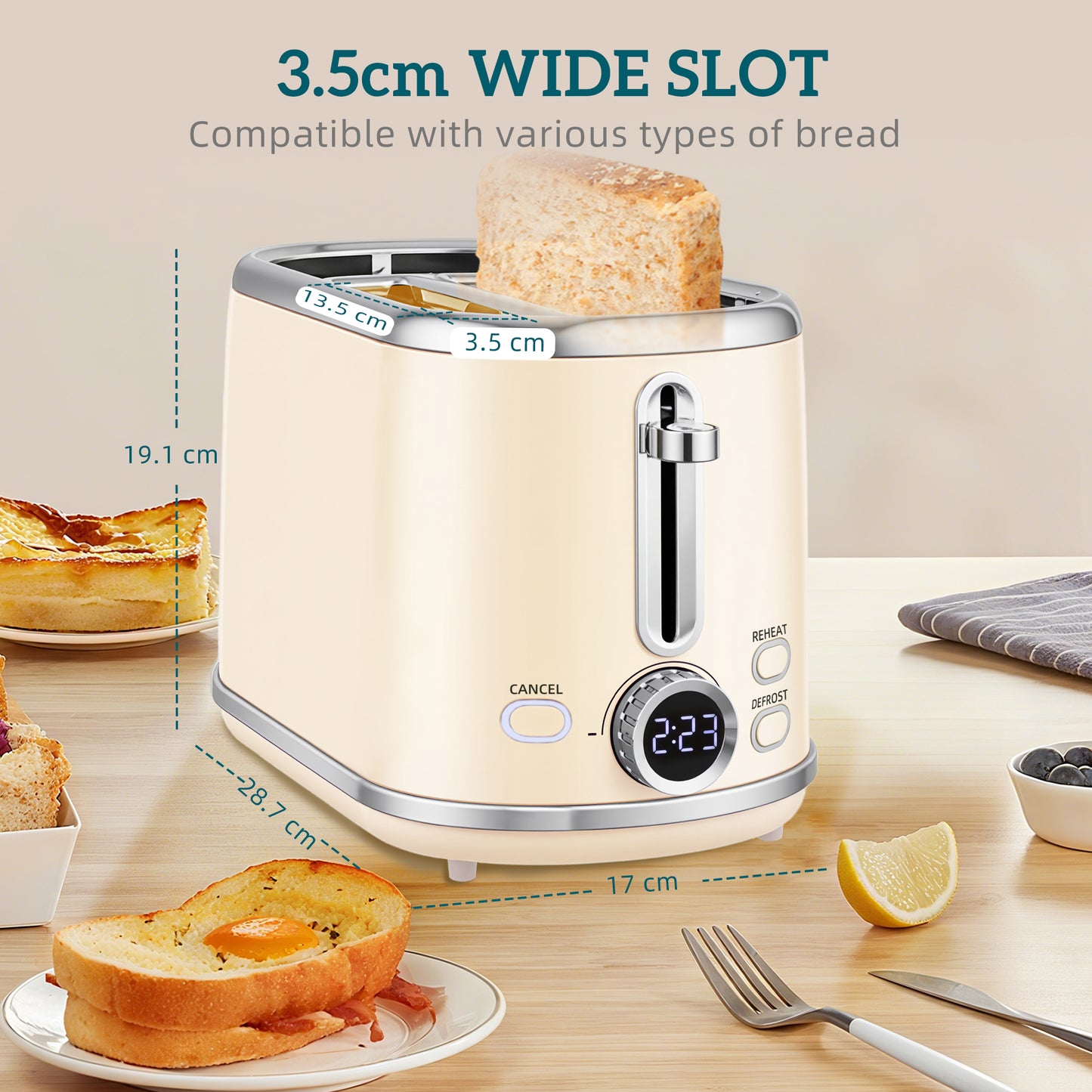 HOMCOM Polished Retro 40-100°C Kettle and Toaster Set - Cream