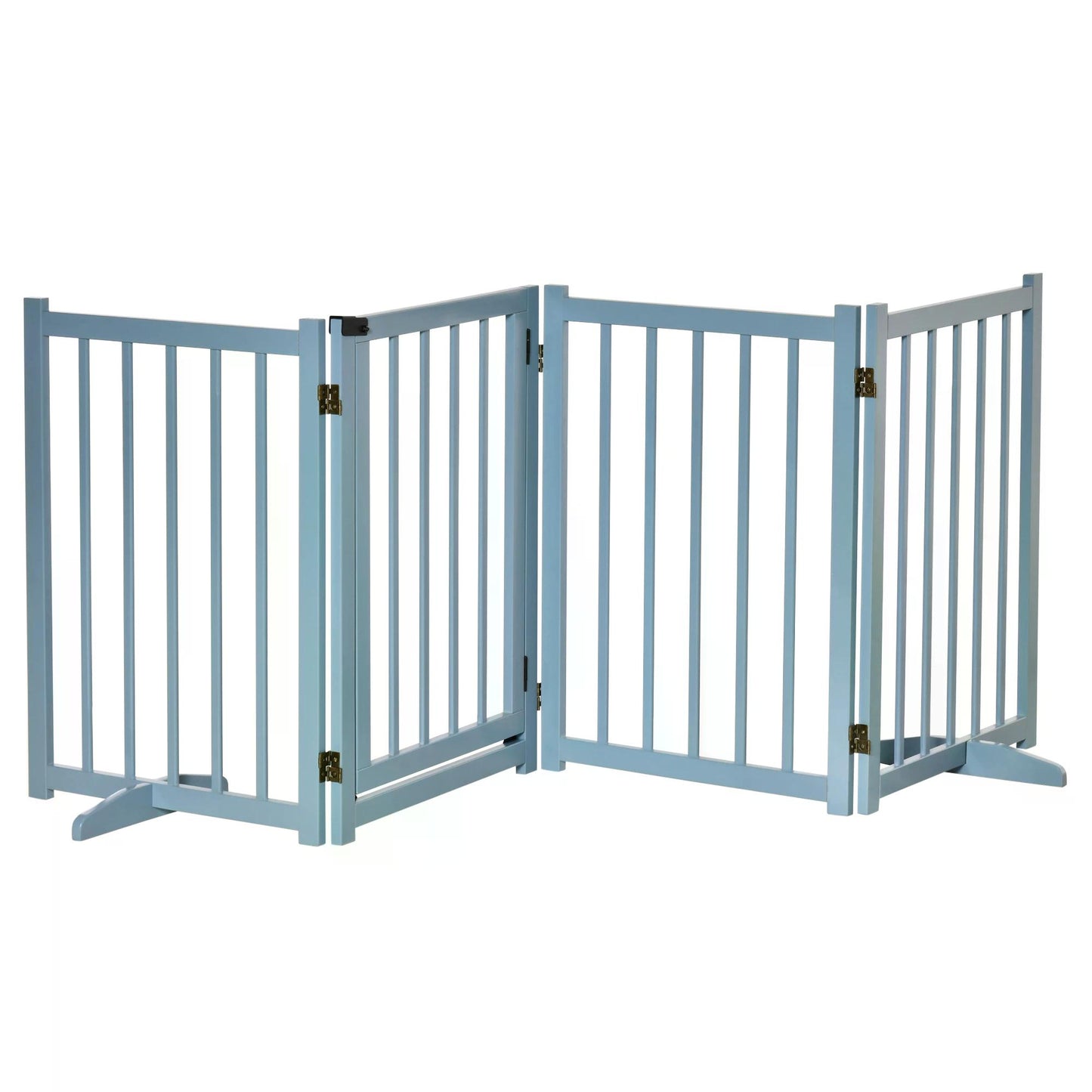 Photo of PawHut Pet Gate Wooden Foldable Dog Safety Barrier w/ 4 Panels for Small and Medium Dogs Blue in Blue colour on a white background