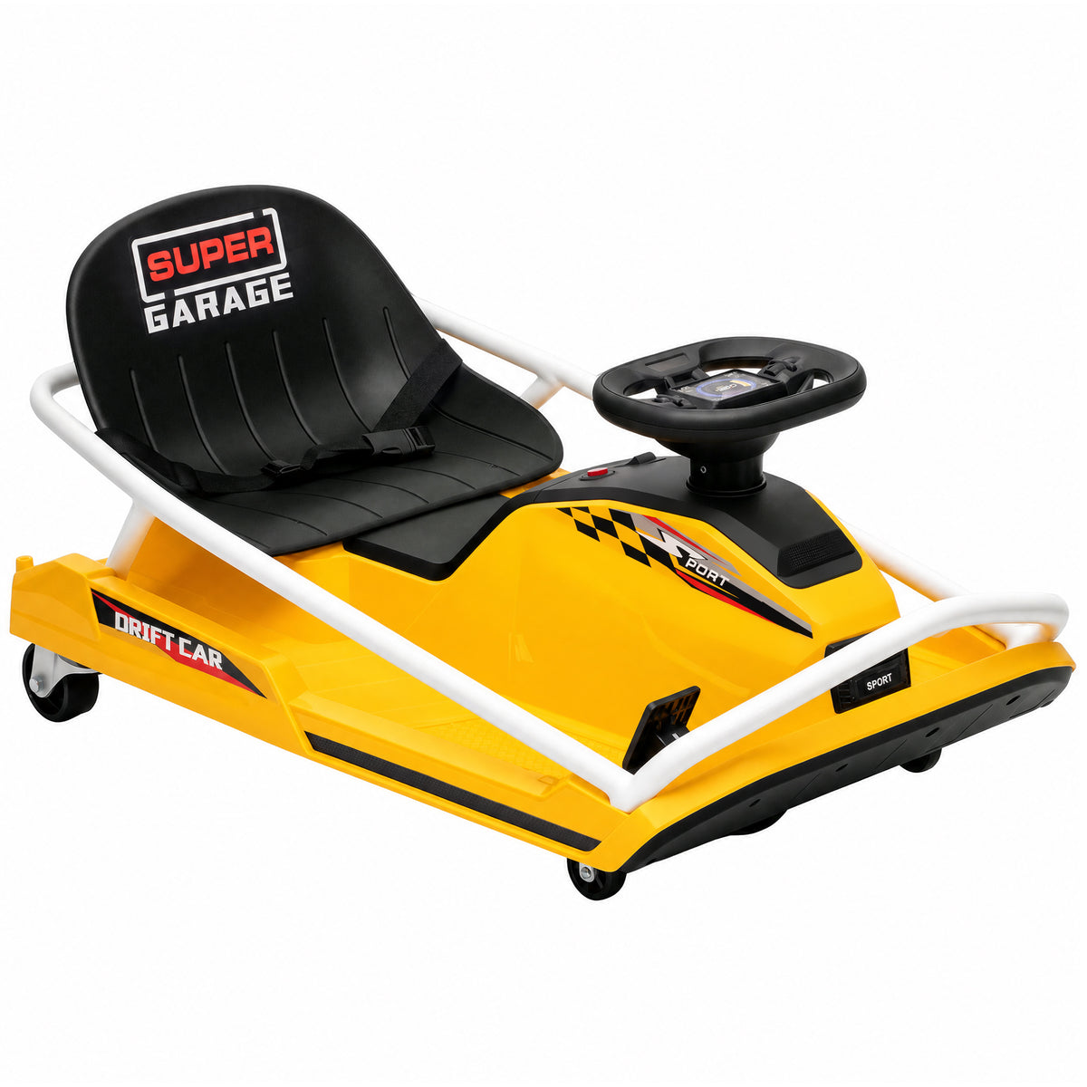 Photo of AIYAPLAY 24V Electric Go Kart for Kids with Drift Mode, 300W Brushless Motor, Soft Start and Dual Speed for Ages 6-10, Yellow in Yellow colour on a white background